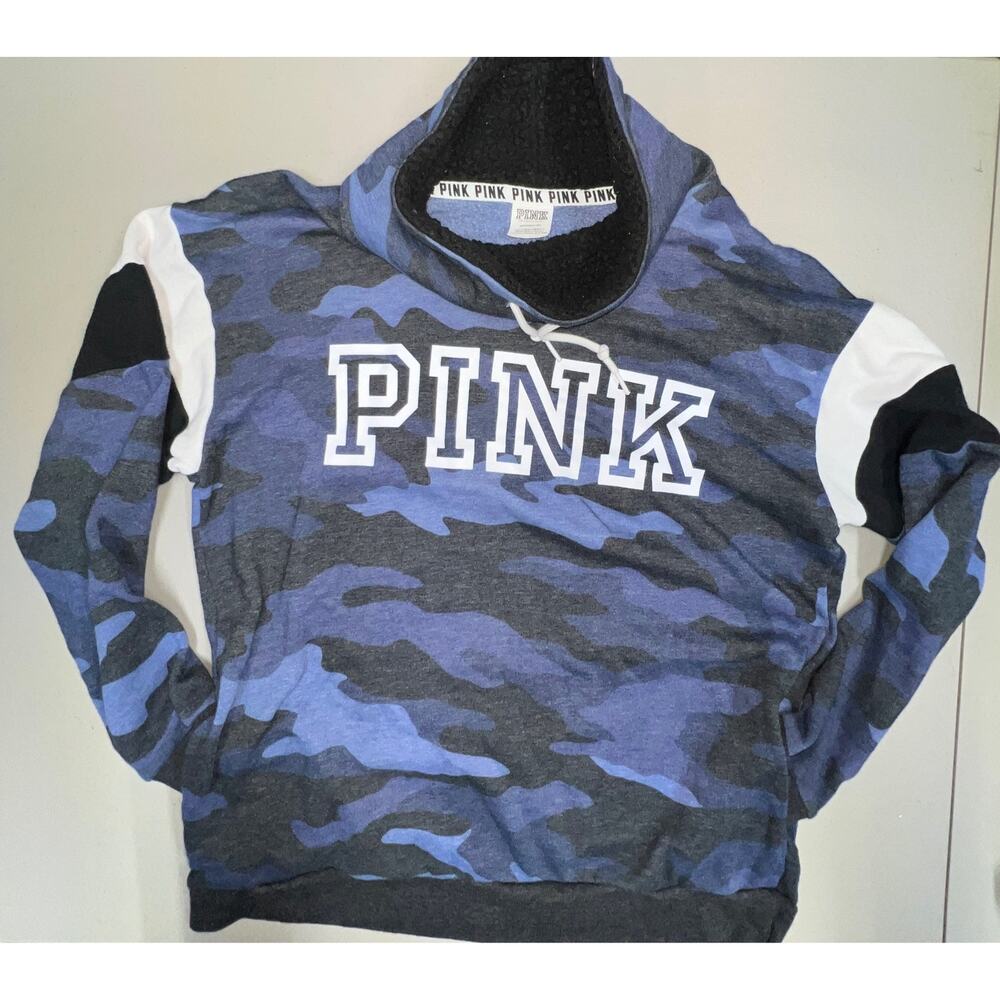PINK Victoria’s Secret Blue Camo Funnel Neck EUC size S